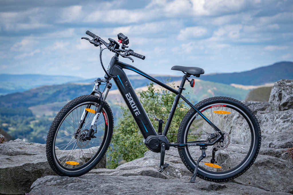 eMTB on the rock at the mountain top