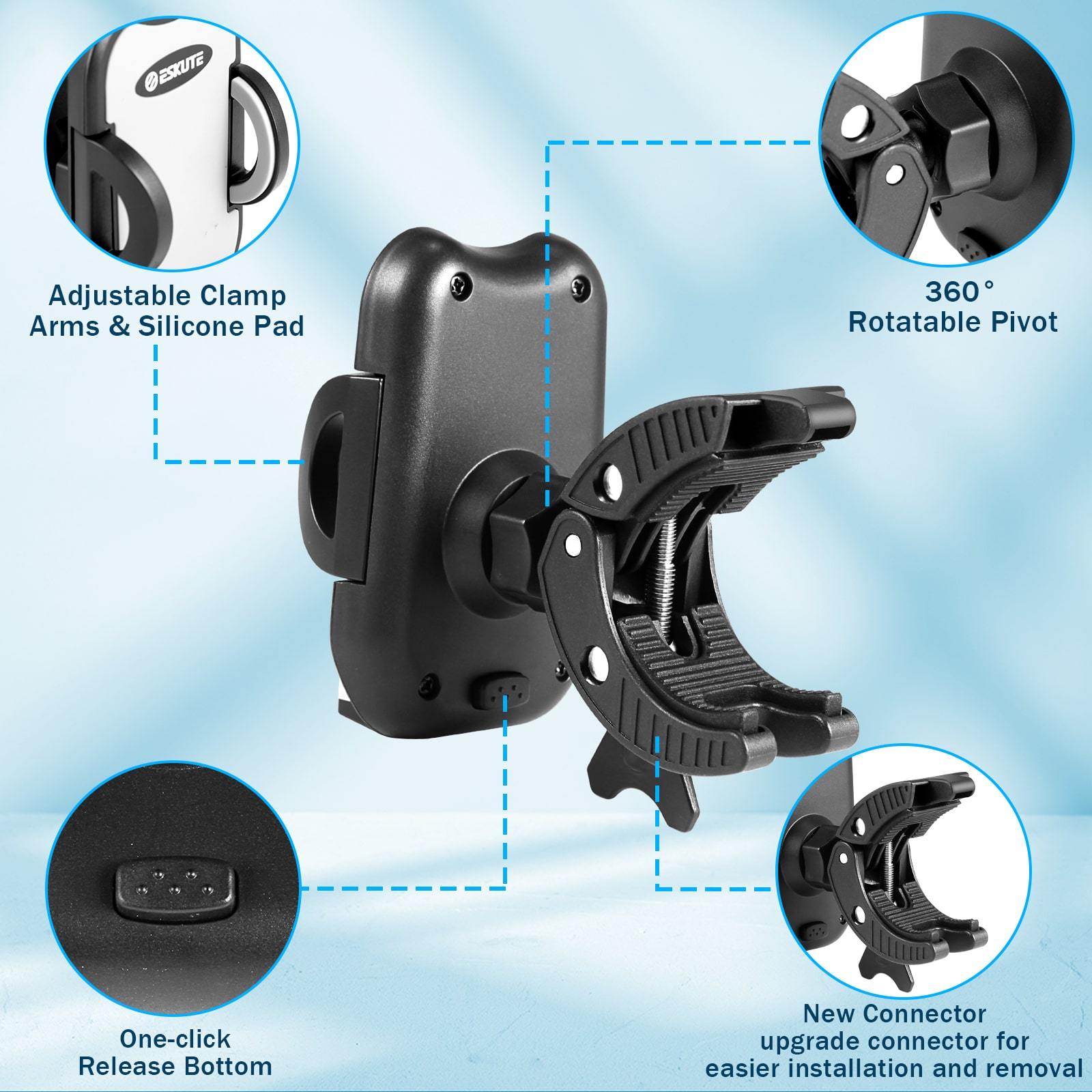 bike phone holder with one-click release bottom