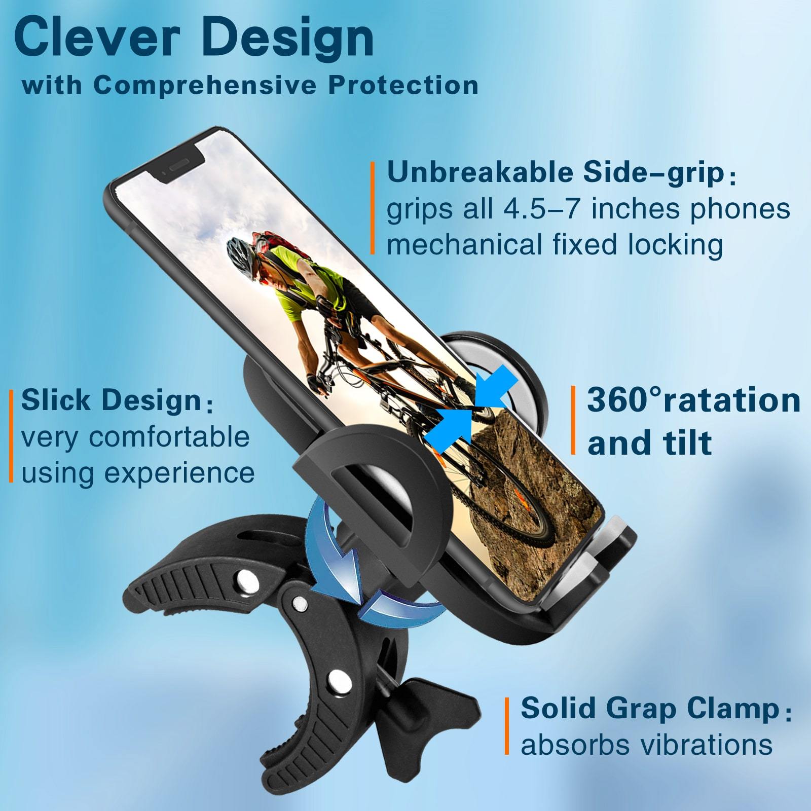 bike phone holder with 360° rotation and tilt