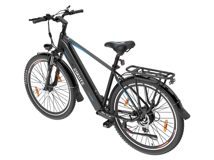 An electric bicycle with a rear bike rack