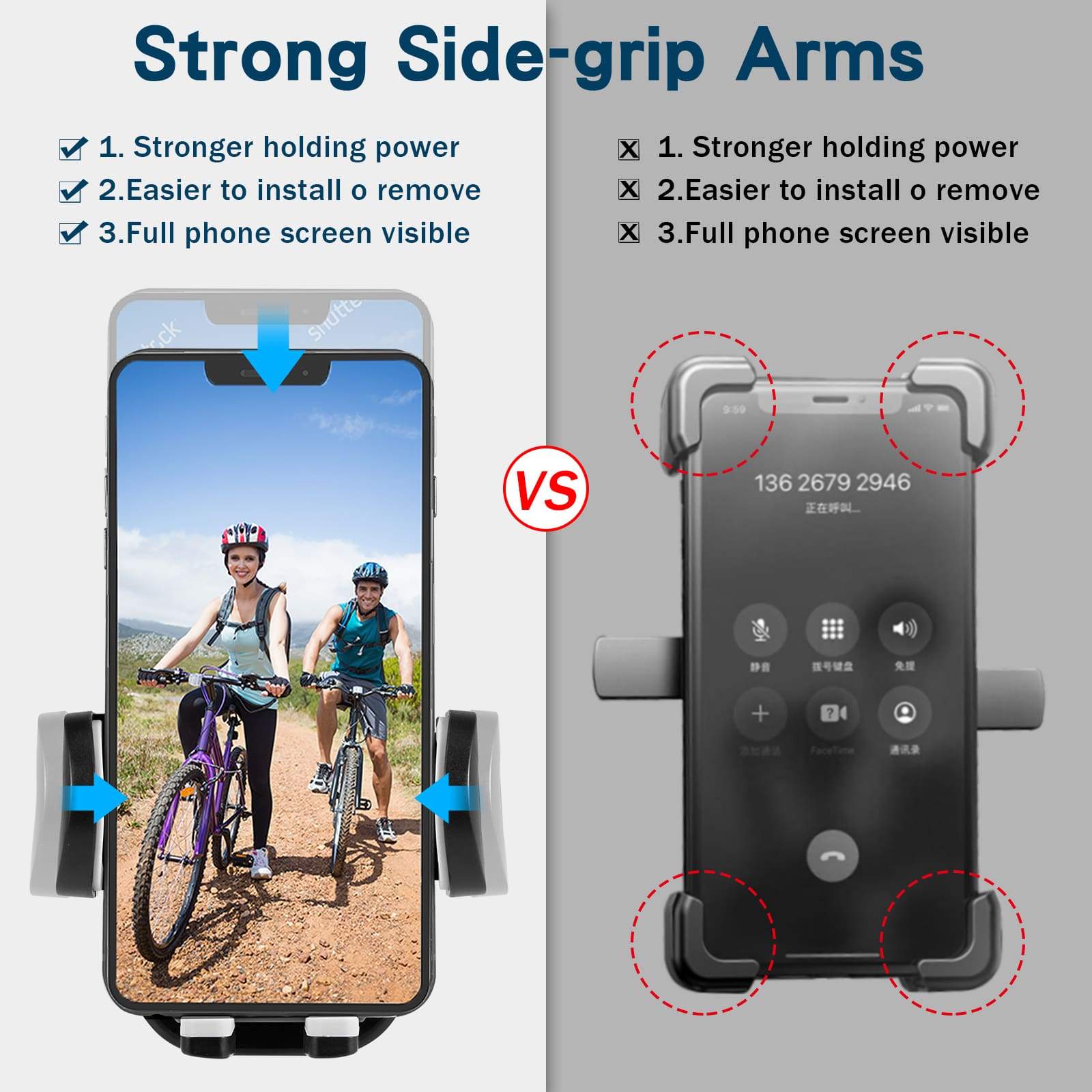 bike phone holder with strong side-grip arms