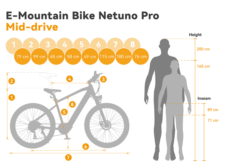 ESKUTE Netuno Pro Electric Mountain Bike suggested height for riders 