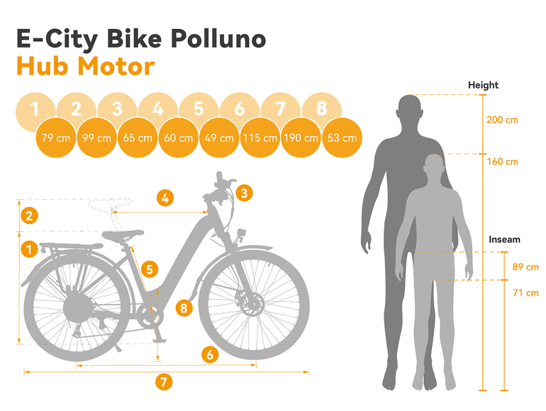 ESKUTE Polluno Electric City Bike suggested height for riders 